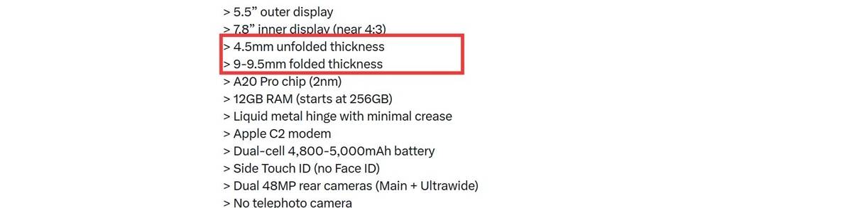 iPhone Ultra折叠状态厚度冲破9毫米：创下苹果历史记录