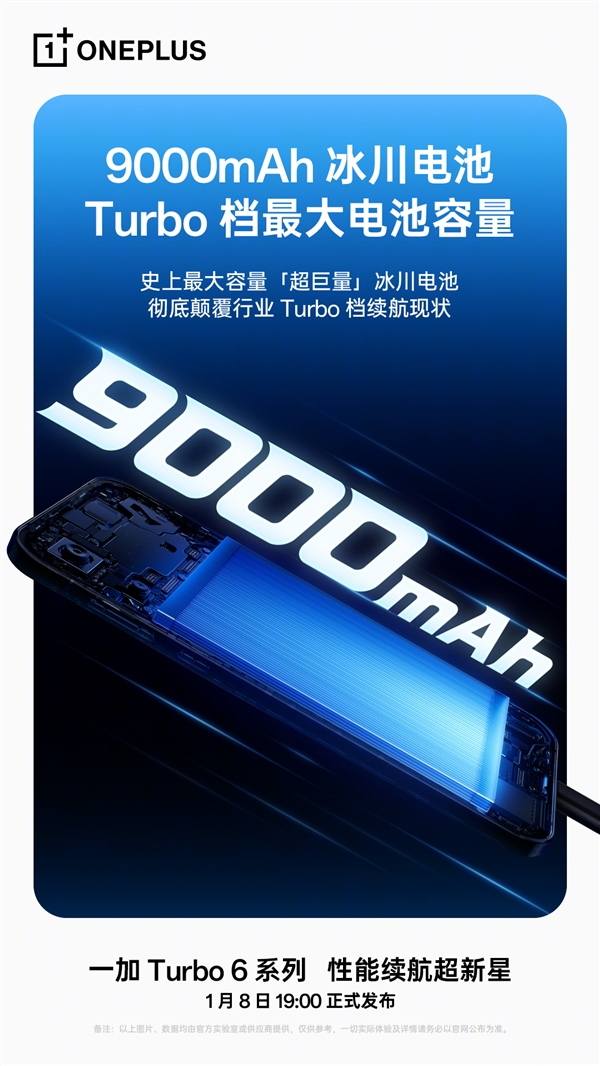 一加Turbo 6/6V全系搭载9000mAh电池